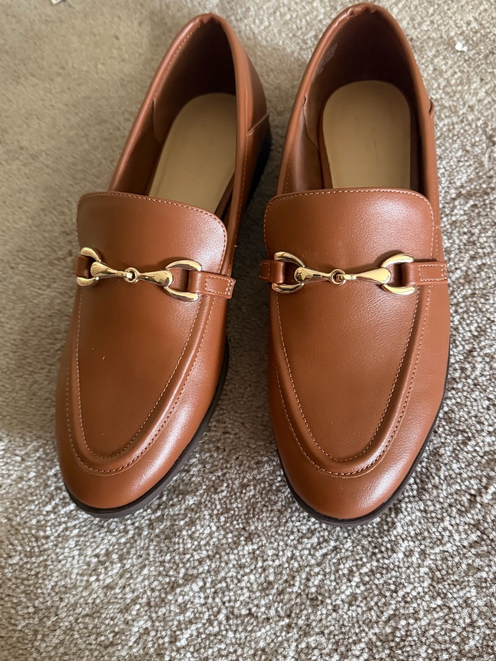 Women's Tan Leather Bit-Trim Loafers